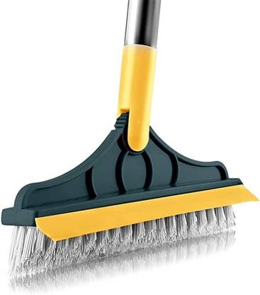 Epsilon 2 in 1 Floor Scrub Brush with Squeegee, Floor Brush Scrubber with Long Handle Wipes