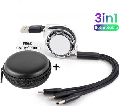 BUFONA 3-in-1 Retractable USB Charging Cable Multi-Device Fast Charger+Carry Pouch Charging Pad
