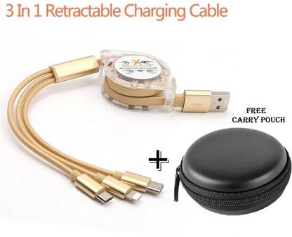 BUFONA Retractable USB Charging Cable Fast Charger 3-in-1 Mobile Data Cable+Carry Pouch Charging Pad