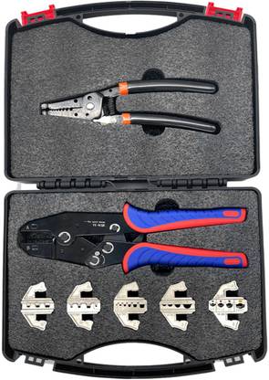 Leyden VX-9CQK, 7 PCS. Quick Change Crimping Tool Kit With Box Multifunction Ratcheting Crimper For MC4, Ferrule, Nylon, Insu. & Non Insu., Heat Shrink Connectors Manual Crimper