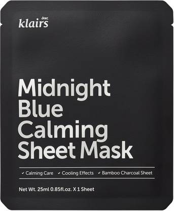 klairs Midnight Blue Calming (Korean) Sheet Mask- for Cooling Skin, Redness, Oily Skin