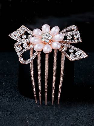 YELLOW CHIMES Studded Floral design in Gold-Toned Glamorous Spark Comb Pin Hair Pin
