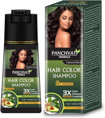 panchvati Permanent Natural Black Hair Color Shampoo 180ml For Men and Women , Black
