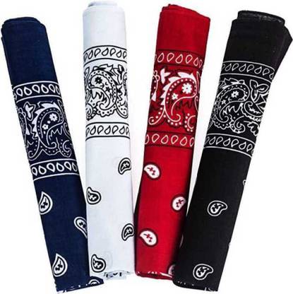 Bismaadh 22 X 22 Inch 100% Pure Cotton Double Side Print Paisley Bandana ["Black","Blue","Red","White"] Handkerchief