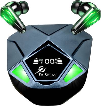 TriSpear Gaming Earbuds|40ms Ultra Low Latency|Digital Display|Multicolored LED TWS Bluetooth Gaming