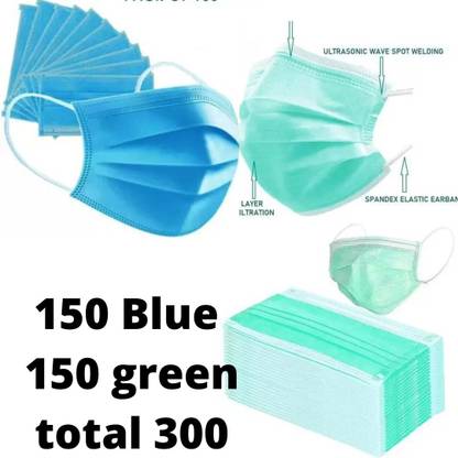 kodenipr Non woven Surgical Mask by AIIMS PGI Doctors 300 pc( Green and Blue 150 each) Surgical Mask With Melt Blown Fabric Layer