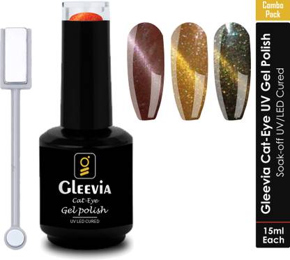 Gleevia Combo Pack of Cat-Eye UV Gel Nail Polish with Double Head Magnet CCE4,CCE5,CCE6