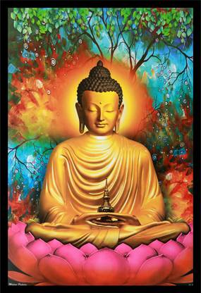 Lacuna Beautiful Decorative Buddha Art Wall Decor Painting Digital Reprint 18 inch x 12 inch Painting