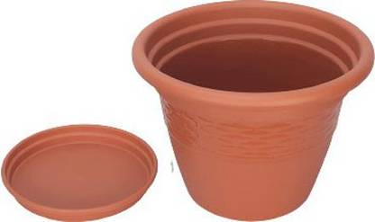 HALSEY Modern Design Durable Plastic Plant Pot with tray (pack of 4) Plant Container Set