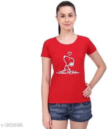Printed Women Red T-Shirt