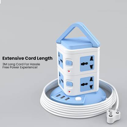 TECHGEAR 3USB + 8 Socket Extension Boards Power Plate 9 with 2500W, USB Adapter