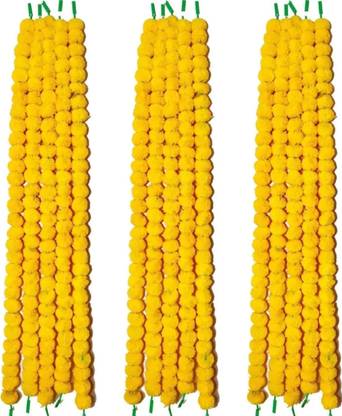 AbhiCart Yellow Artificial Flower Garland (Pack Of 15) Yellow Marigold Artificial Flower