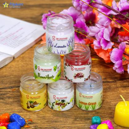 Flipkart SmartBuy Combo set of 6 Lavnder-GrenApple-Rse-Sandwood-Mogra-LemonGrass Circle Medium Jar Candle