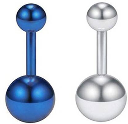 Sorellaz Womens Navel Belly Button Piercing Banana Bell Blue & Silver Ring Metal Beaded Charm