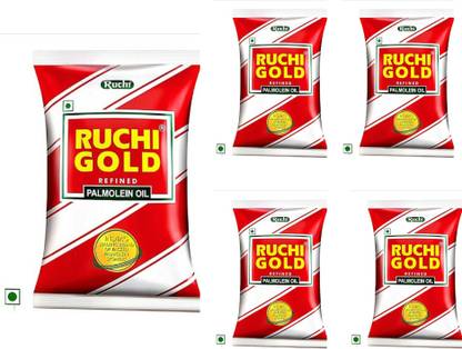 Ruchi Gold Refined Palmolein Oil 1 L × 5 Pkt. Palm Oil Pouch