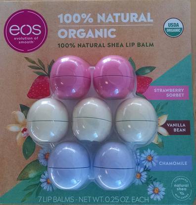 eos Evolution Of Smooth Lip Balm 100% Natural Strawberry Sorbet, Vanilla Bean, Chamomile