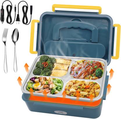 ELEPHANTBOAT Electric Lunch Box Food Heater for Car and Home, Portable Food Warmer 1.5L Large 4 Containers Lunch Box