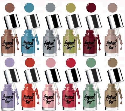Fashion Bar New HD Shine Pastel Color Nail Polish Combo Set Brown, Rich Blue, Gray, Corn Green, Plum, Nude, Amethyst, Comic, Lilac, Ruby Red, Tennis Green, Bronze