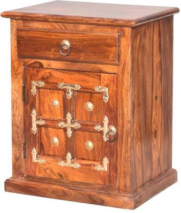 marutiwood Solid Wood Brass Bedside Table Solid Wood Corner Table