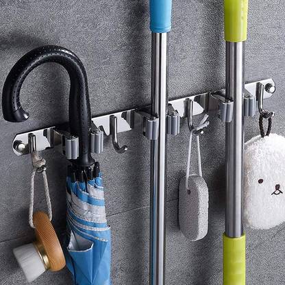 Kepzell Silver Stainless Steel Broom Holder