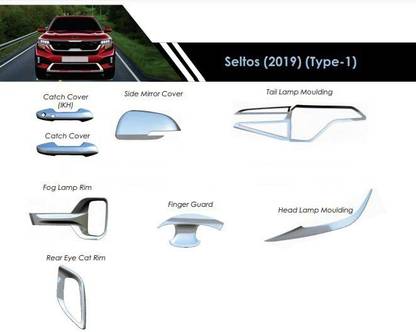 AUTO'SJET ™ Car Chrome Kit Car Accessories Cover for SELTOS (2019) (TYPE-1) Upper Model Chrome, Glossy Kia Universal For Car Front Garnish