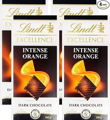 LINDT Excellence Orange Intense Dark Chocolate, 100 g, 4 x100g Bars