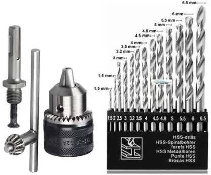 RetailPick 13 pcs of Hss Drill Bit Set And 13mm Drill Chuck With SDS Adaptor Key Drill Bits 13 pcs of Hss Drill Bit Set And 13mm Drill Chuck With SDS Adaptor Key