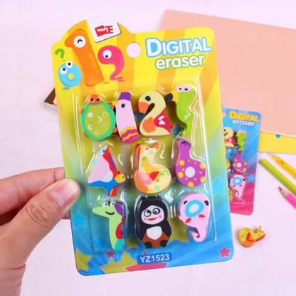 Crackles Cartoon Style Digital Number Erasers for Kids 0-9 No. Animal Eraser (Pack of 2) Non-Toxic Eraser