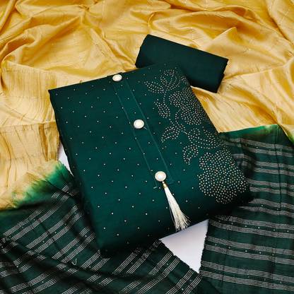 MEHZEEL FAB Cotton Silk Blend Embellished Salwar Suit Material