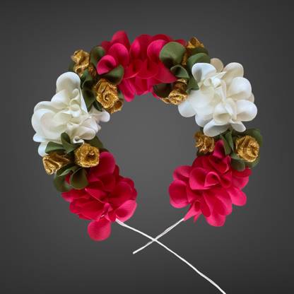 RishiArt Artificial Flower for Women Hair Accessory Garland Juda Gajra Reddish White Mix Bun