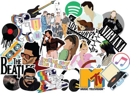 CodersParadise Pack of 25 - Random Music Aesthetic Vinyl Stickers for Laptop, Journal Non-Terable Sheet Laptop Skin Compatible for 15.6 inch