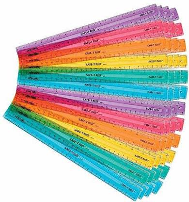 hand2mind 12 inch Multicolored, Transparent, Semiflexible Safe-T Plastic Rulers, Rainbow C