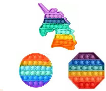 RITS Pop it toys for Kids (Unicorn, Round and Hexagonal) (Multicolor)