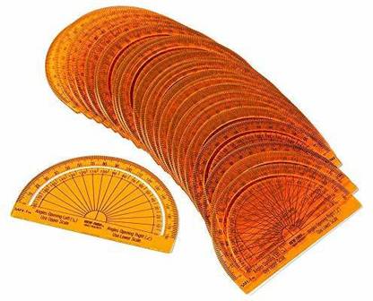 hand2mind Safe-T Protractor for Kids Math, Flat 180 Degree Protractors, Clear Orange Plast