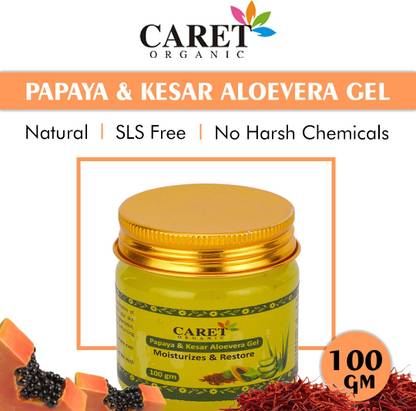 Caret Organic Pure (100%) Aloe Vera Gel with Kesar & Papaya | Multipurpose for Pigmentation, Anti-Aging | Paraben & Cruelty free (100gm)