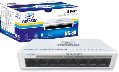 Netstar 8 Port Gigabit Desktop Switch | 1 Gbps | Plug & Play | NS-8G | Made in India 8 Ports 1000 Mbps Network Switch