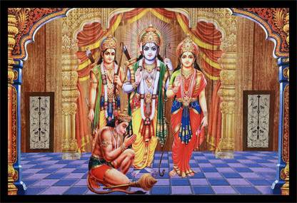 IVOKE Shri Ram Darbar / Ram Sita with Laxman and Hanuman Ji Wall Decor Painting Digital Reprint 12 inch x 18 inch Painting