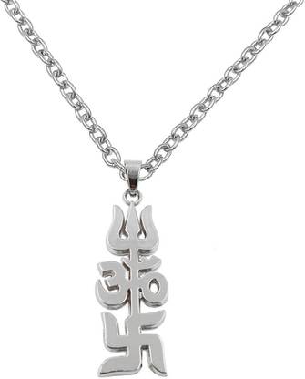 Stylish Colony Fancy & Stylish Silver Plated Om Swastik Trishul Lord Shiva Relogious Pendan Silver Stainless Steel Locket