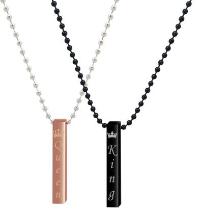 themidastouch Pendant Black & Rose Golden color King Queen Pendant(Set of 2pcs) Sterling Silver Stainless Steel