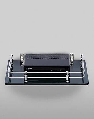 Crosta Black Glass TV Setup Box Stand>DTH,WiFi Router>A/C-TV,Mobile Remote Stand>Shelf Glass, Stainless Steel Wall Shelf