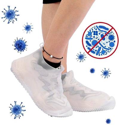 SWISS WONDER Reusable Silicone Shoe Cover for Rain Rainproof Shoes Cover Dust Proof-X43 Silicone White Flat Shoe Cover
