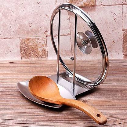 Kienlix Cutlery Kitchen Rack Steel Spoon Rest and Pot Lid Holder, Stainless Steel Pan Pot Cover Lid Rack