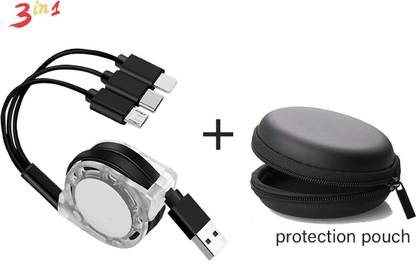 ज़ोकमोब 3 In 1 Retractable Multi Charging Cable Multi-function Extension With Case Pouch पॉवर कॉर्ड