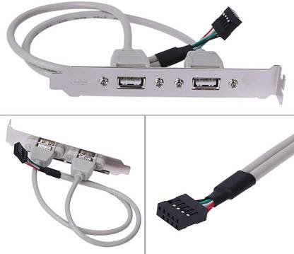 LipiWorld 2 Port USB 2.0 Cable Adapter Converter Motherboard Rear Panel Extension Bracket to 9 Pin Motherboard Header Expansion Card