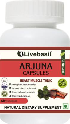 livebasil Overseas Herbal Arjuna Extract Supplement/For a Healthy Heart 60 Veg capsules