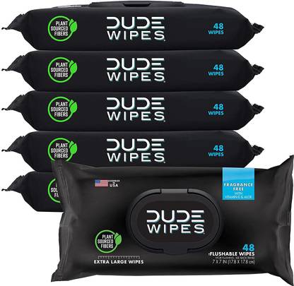Dude Wipes Flushable Wet Wipes, Unscented, Hypoallergenic with Aloe, 6 Count