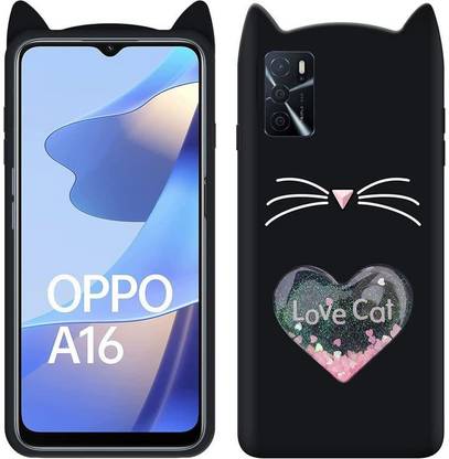 Casely Back Cover for Oppo A16 Love Cat 3D Heart Design Flexible Ear Cat Kitty