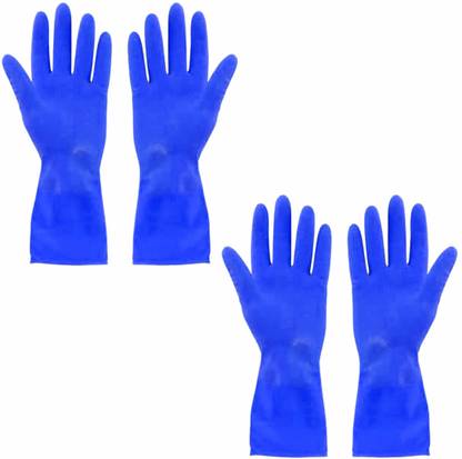 YAJNAS Multipurpose Non-Slip Rubber Reusable Cleaning Gloves (Blue, Pack Of 2) Wet and Dry Glove Set