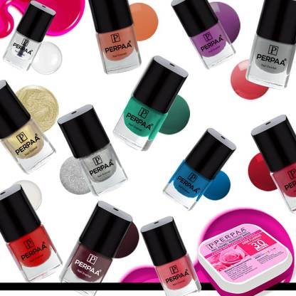 Perpaa Trendy Quick-drying, Long-Lasting Gel Based Nail Polish Set of 12 Pcs 5ml each x 12 Pcs, MultiColor Combo (FREE NAIL WIPES)