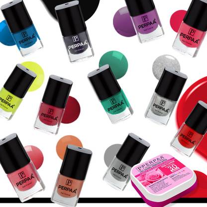 Perpaa Trendy Quick-drying, Long-Lasting Gel Based Nail Polish Set of 12 Pcs 5ml each x 12 Pcs, MultiColor Combo (FREE NAIL WIPES)